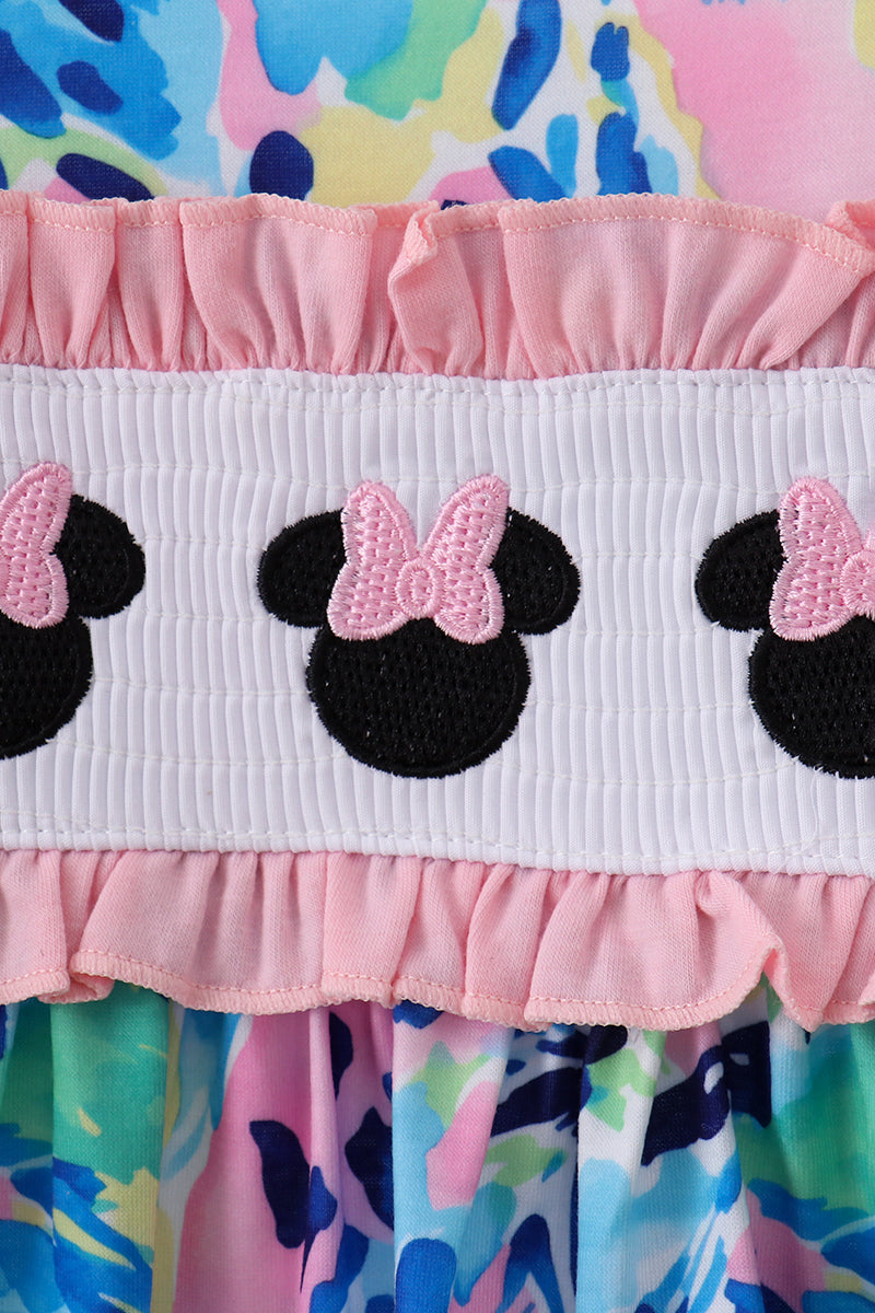 Pink character smocked ruffle dress