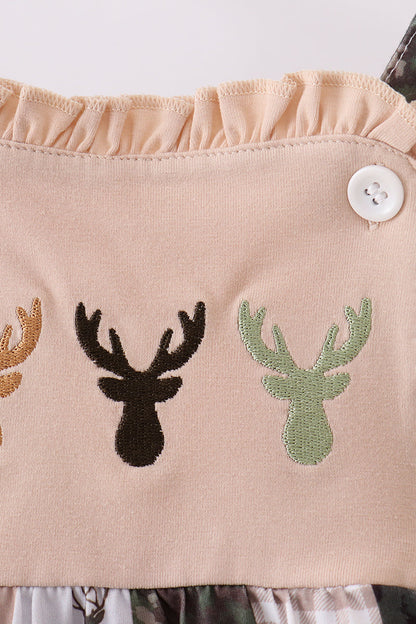 Green hunting deer embroidery checkered ruffle bubble