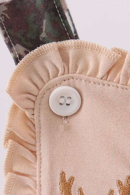 Green hunting deer embroidery checkered ruffle bubble