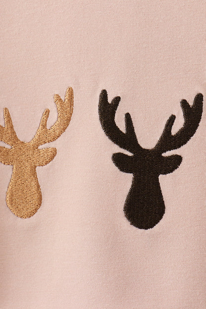 Green hunting deer embroidery checkered shorts set