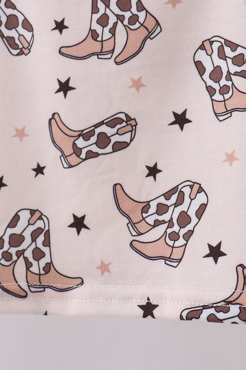 Western cowboy boots smocked shorts set