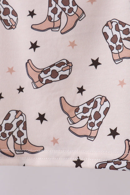 Western cowboy boots smocked shorts set