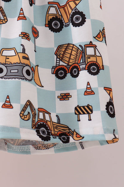Construction vehicle embroidery shorts set