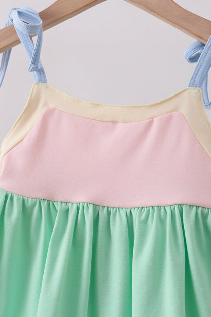 Color block ruffle shorts set