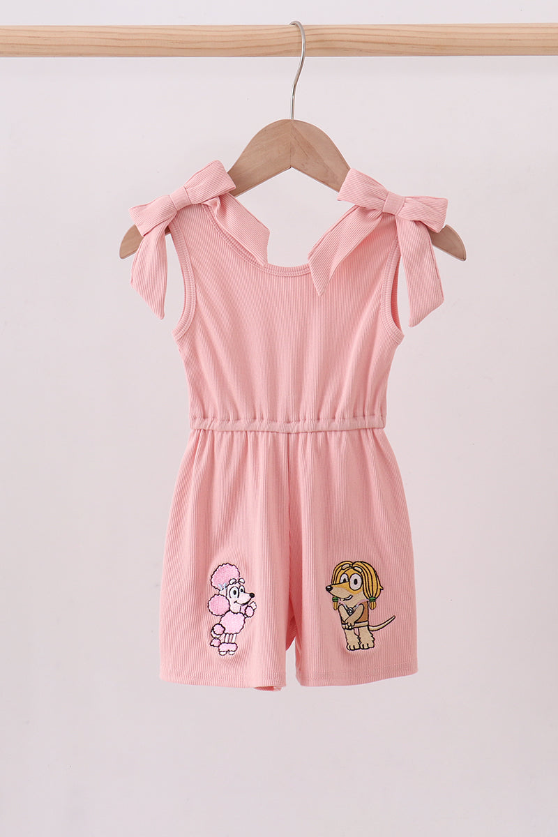 Pink character embroidery jumpsuit
