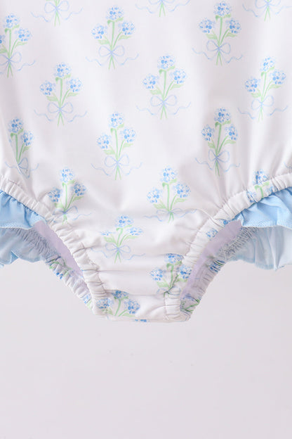 Blue I love MOM embroidery hydrangea rashgaurd