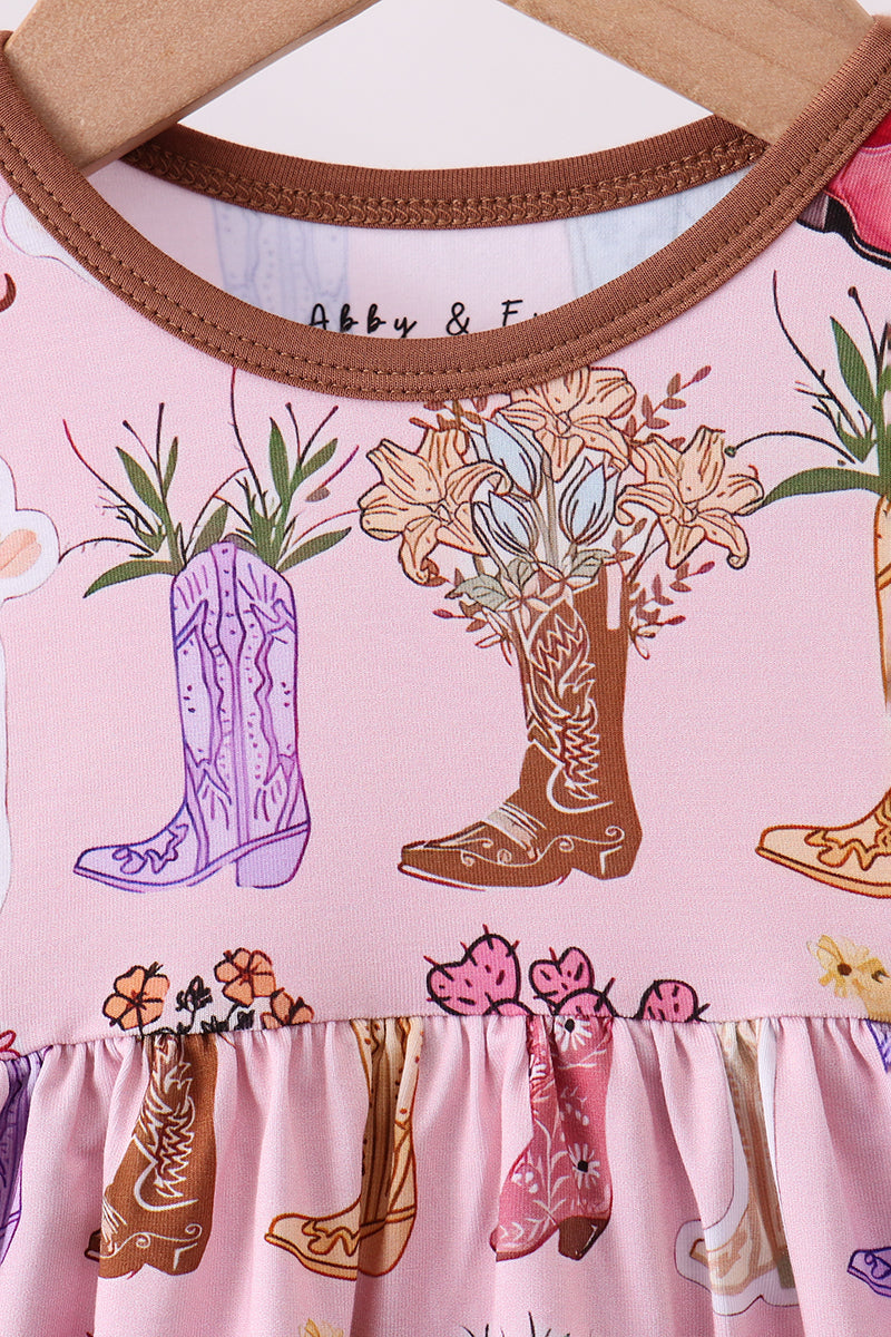 Pink floral boots bamboo ruffle bubble