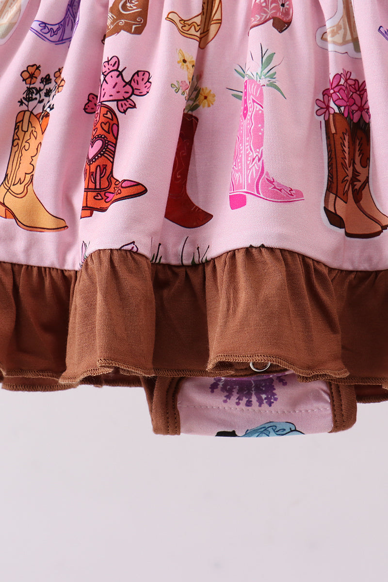 Pink floral boots bamboo ruffle bubble