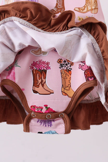 Pink floral boots bamboo ruffle bubble