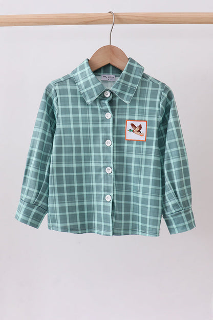 Duck embroidery button down plaid shirt