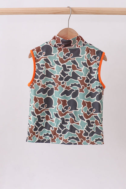 Camouflage duck embroidery zipper vest