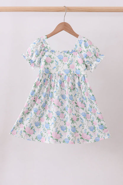 Blue floral print ruffle mom&me dress