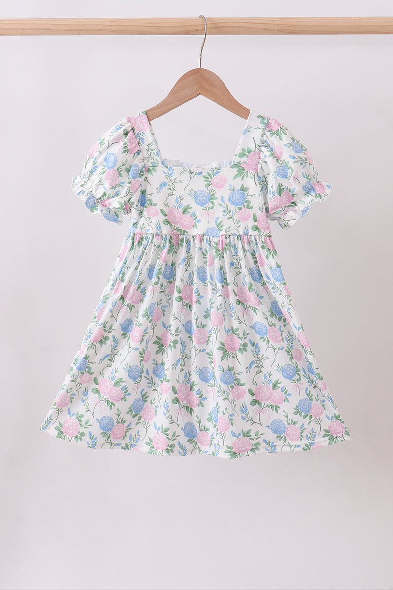Blue floral print ruffle mom&me dress