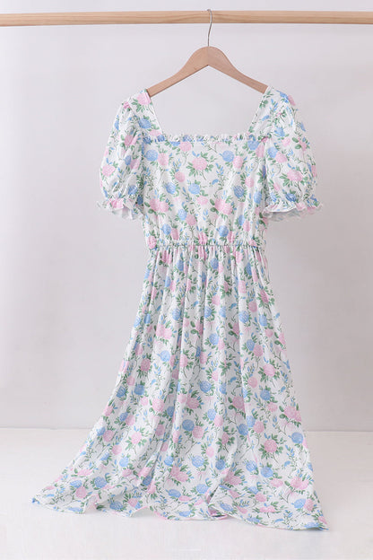 Blue floral print ruffle mom&me dress