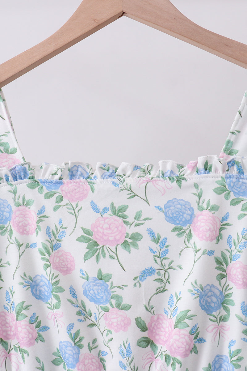 Blue floral print ruffle mom&me dress