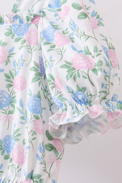 Blue floral print ruffle mom&me dress