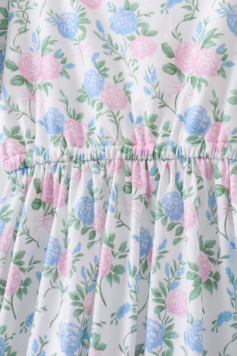 Blue floral print ruffle mom&me dress