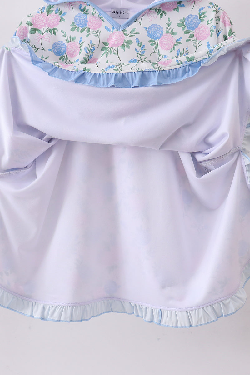 Blue floral blessed embroidery ruffle cover up