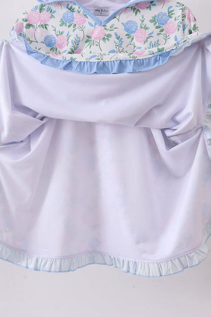 Blue floral blessed embroidery ruffle cover up