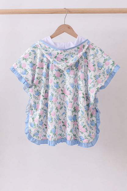 Blue floral blessed embroidery ruffle cover up