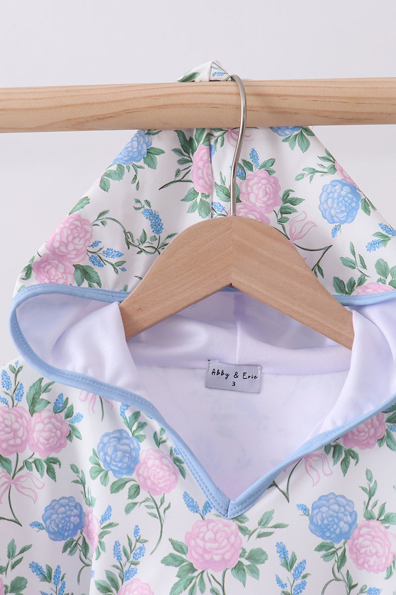 Blue floral blessed embroidery ruffle cover up