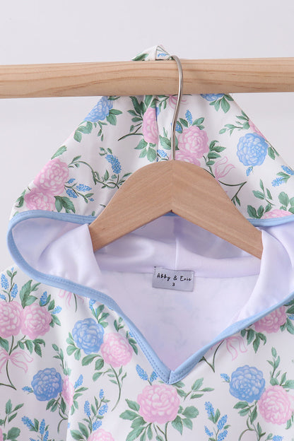 Blue floral blessed embroidery ruffle cover up