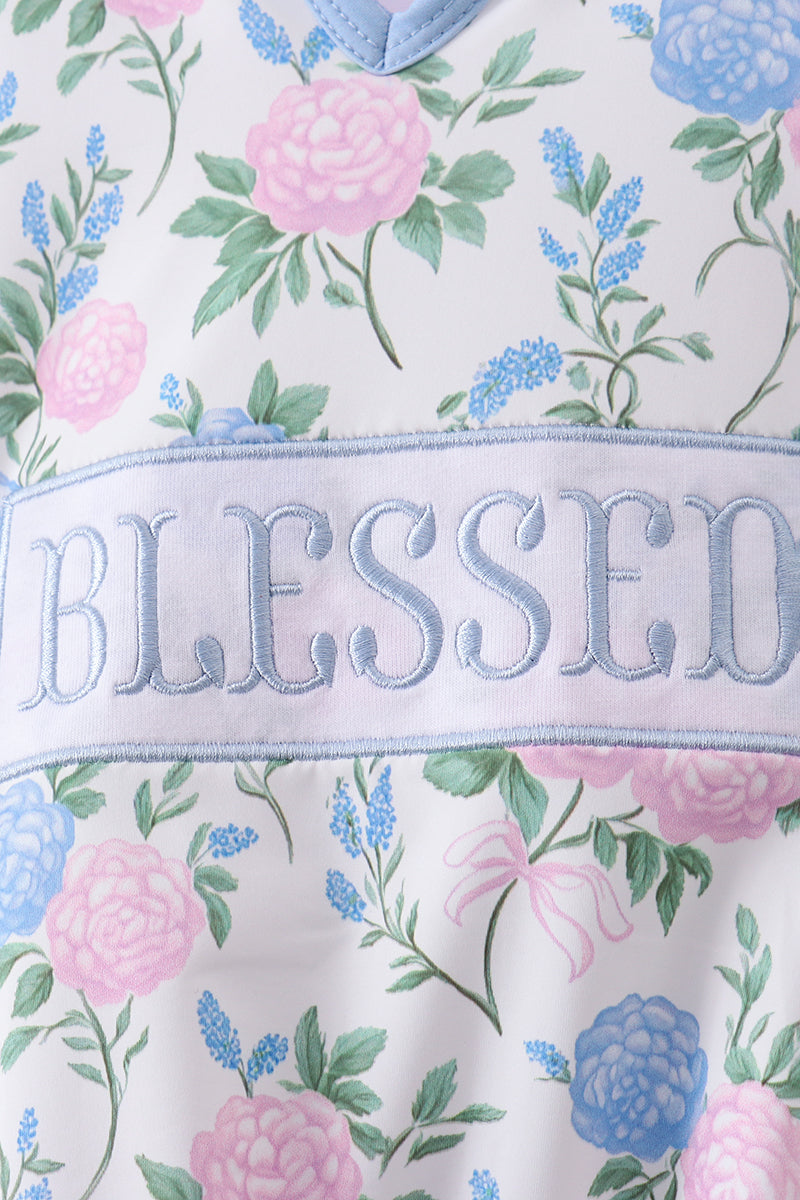 Blue floral blessed embroidery ruffle cover up
