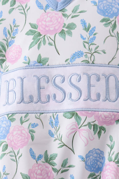 Blue floral blessed embroidery ruffle cover up