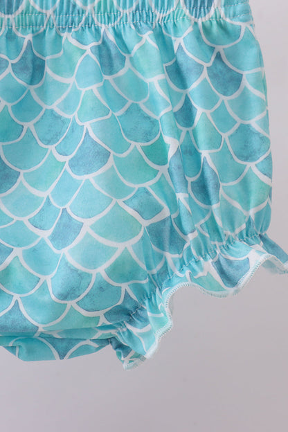 Purple mermaid embroidery ruffle bloomer set