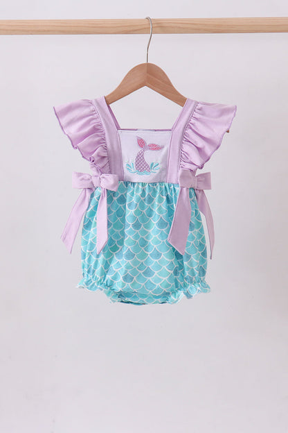 Purple mermaid embroidery ruffle bubble