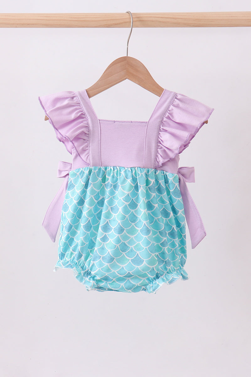 Purple mermaid embroidery ruffle bubble