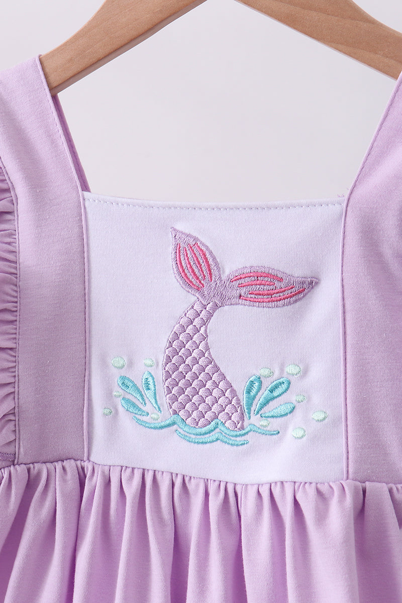 Purple mermaid embroidery ruffle shorts set