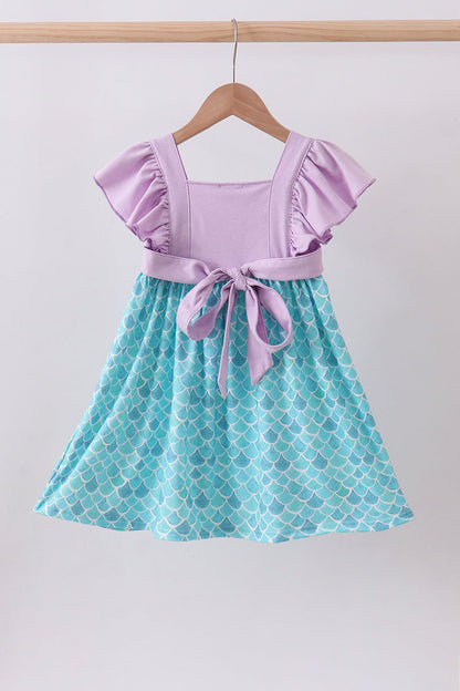 Purple mermaid embroidery ruffle dress