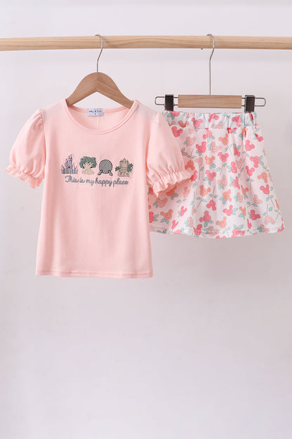 Happy Place Embroidered Skorts Set