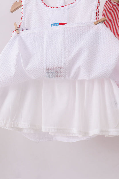 Pink flag smocked ruffle shorts set