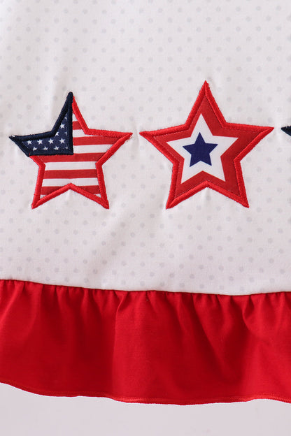 Red star applique ruffle dress