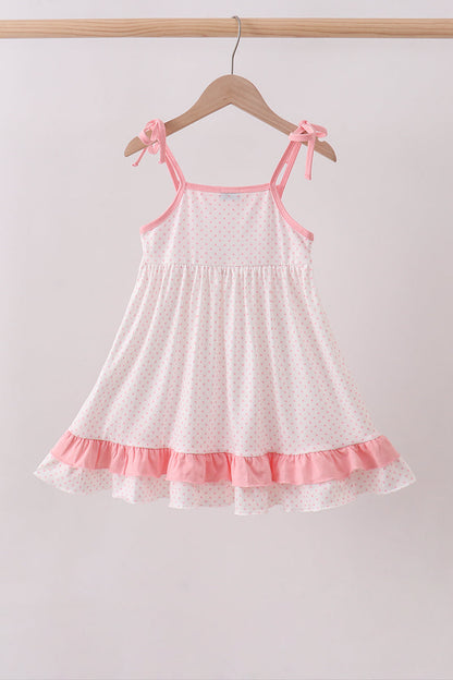 Pink bow smocked dot ruffle dress