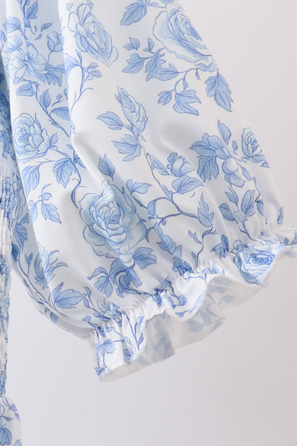 Blue rose smocked ruffle dress (length 41.33in)