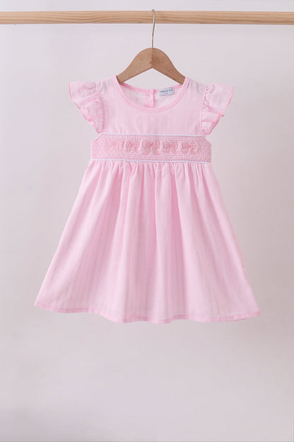 Pink bow smocked ruffle dress
