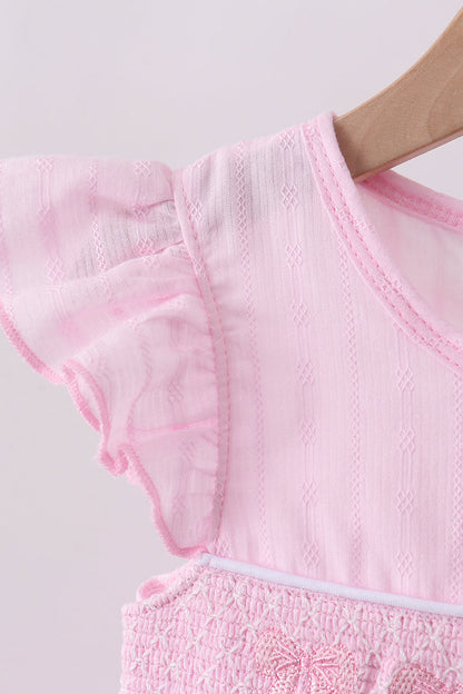 Pink bow smocked ruffle dress
