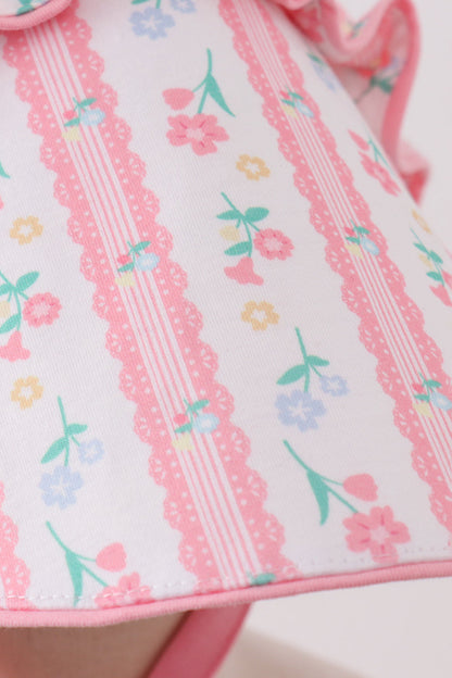 Blush floral ruffle bow bonnet