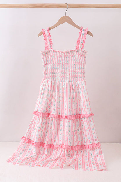 Blush floral smocked tiered dress