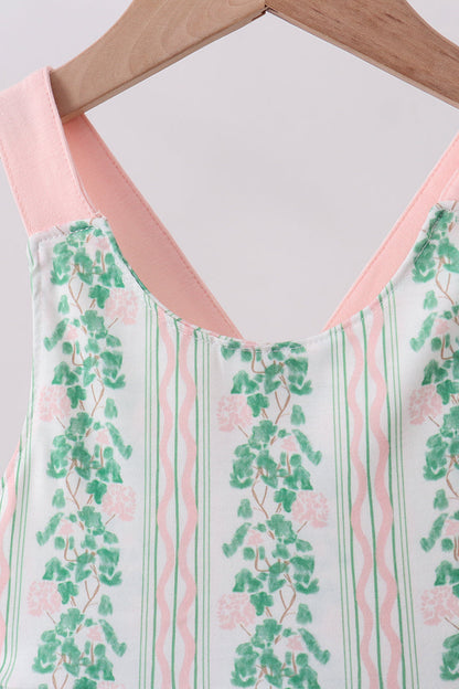 Green floral stripe pocket dress