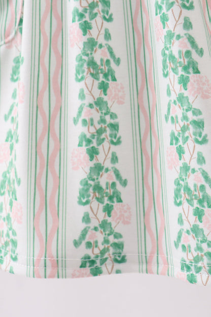 Green floral stripe pocket dress
