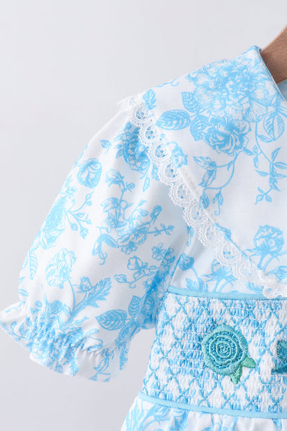 Blue rose smocked bloomer set