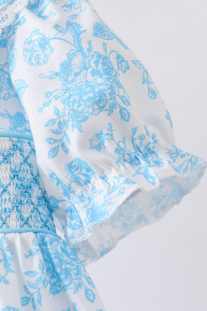 Blue rose smocked dress
