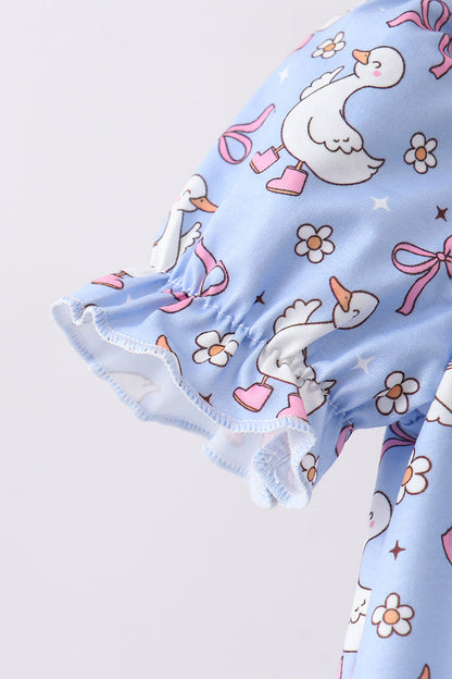Purple duck print bow shorts set