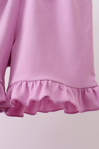 Pink floral bow smocked ruffle shorts set