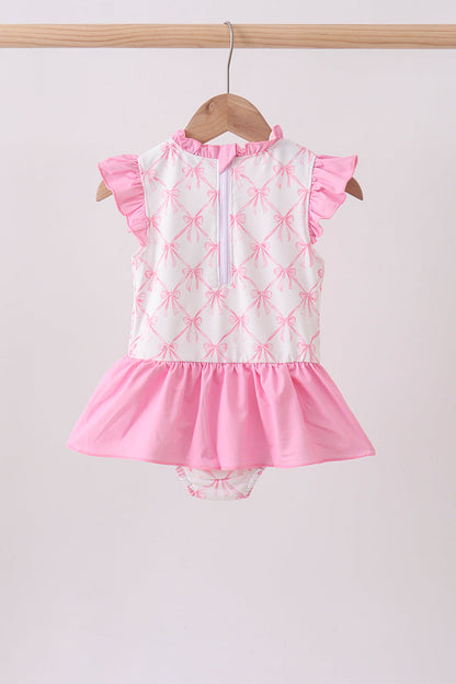 Pink bow ruffle one-piece swimsuit
