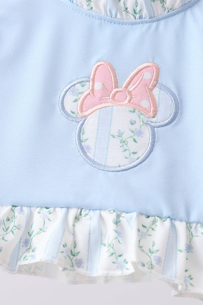 Blue character applique ruffle 2pc swimsuit